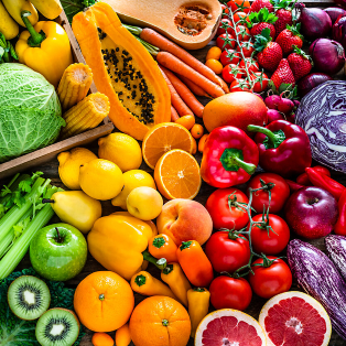 healthy fresh rainbow colored fruits and vegetables