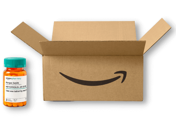 prescription drug bottle next to Amazon box